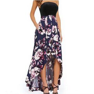 Xtraordinary Black Velvet Top Purple Floral High Low Dress Junior's Size 11